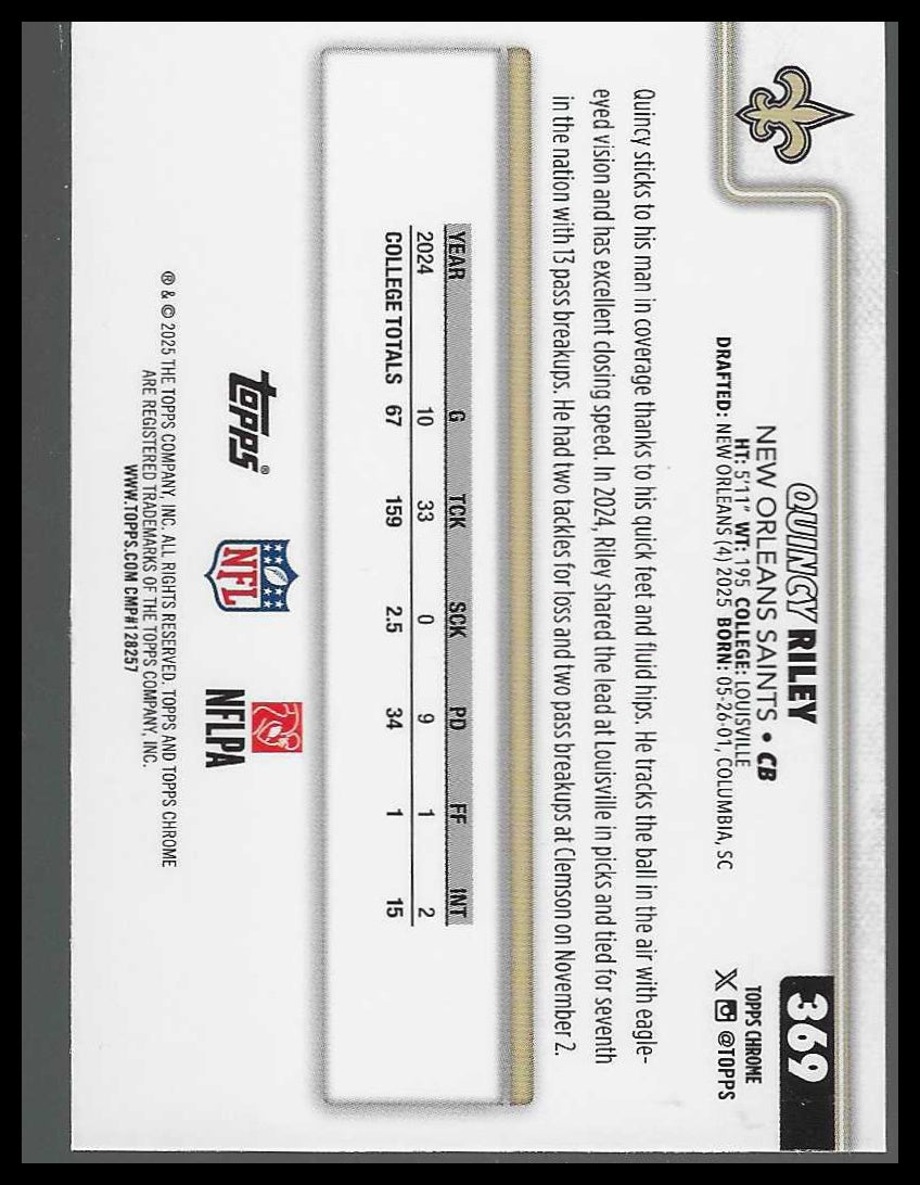 2025 Topps Chrome #369 Quincy Riley