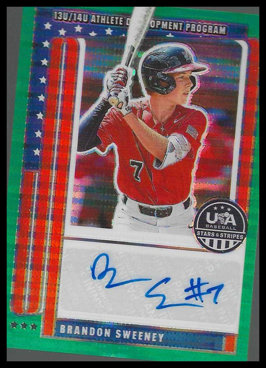 Panini Stars&StripesUSA #NTS-BS Brandon Sweeney 13U/14U Green Pulsar #/99 Auto