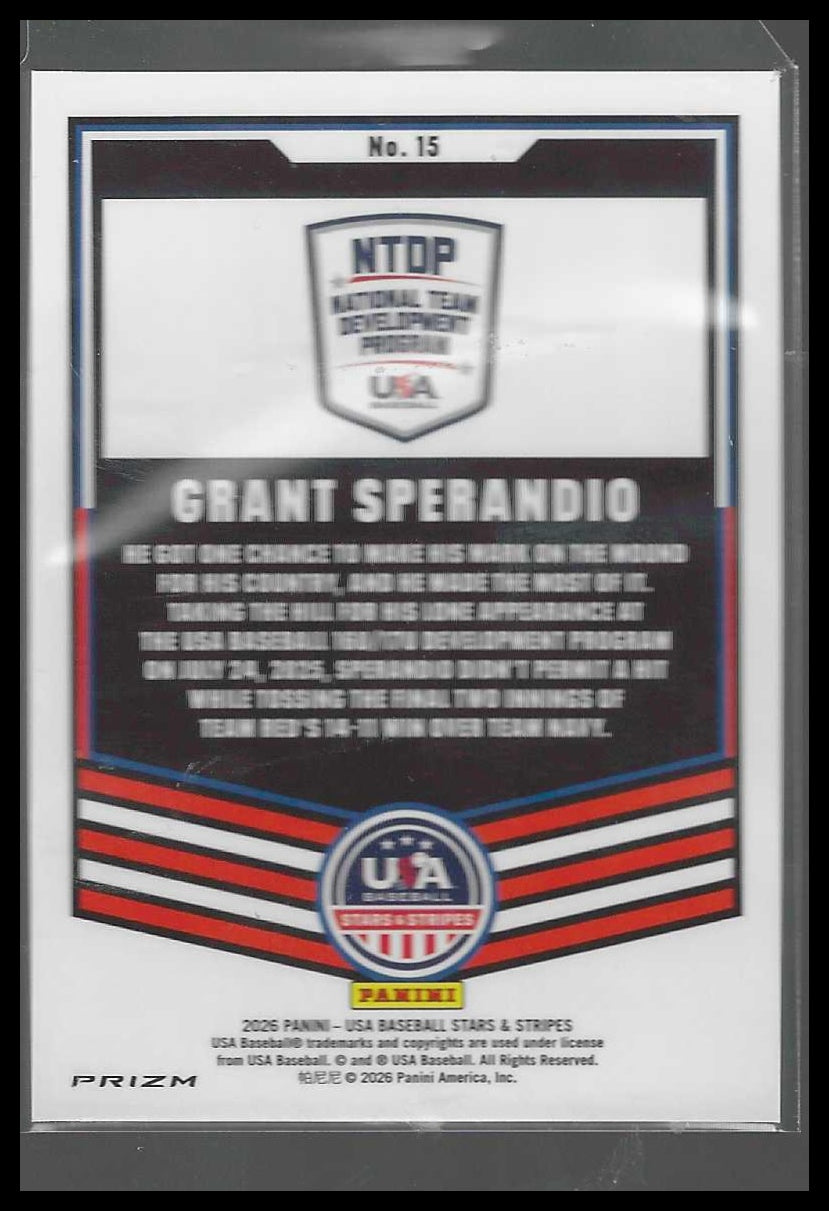 2026 Panini Stars & Stripes Prizm  #15 Grant Sperandio Base Prizms Silver