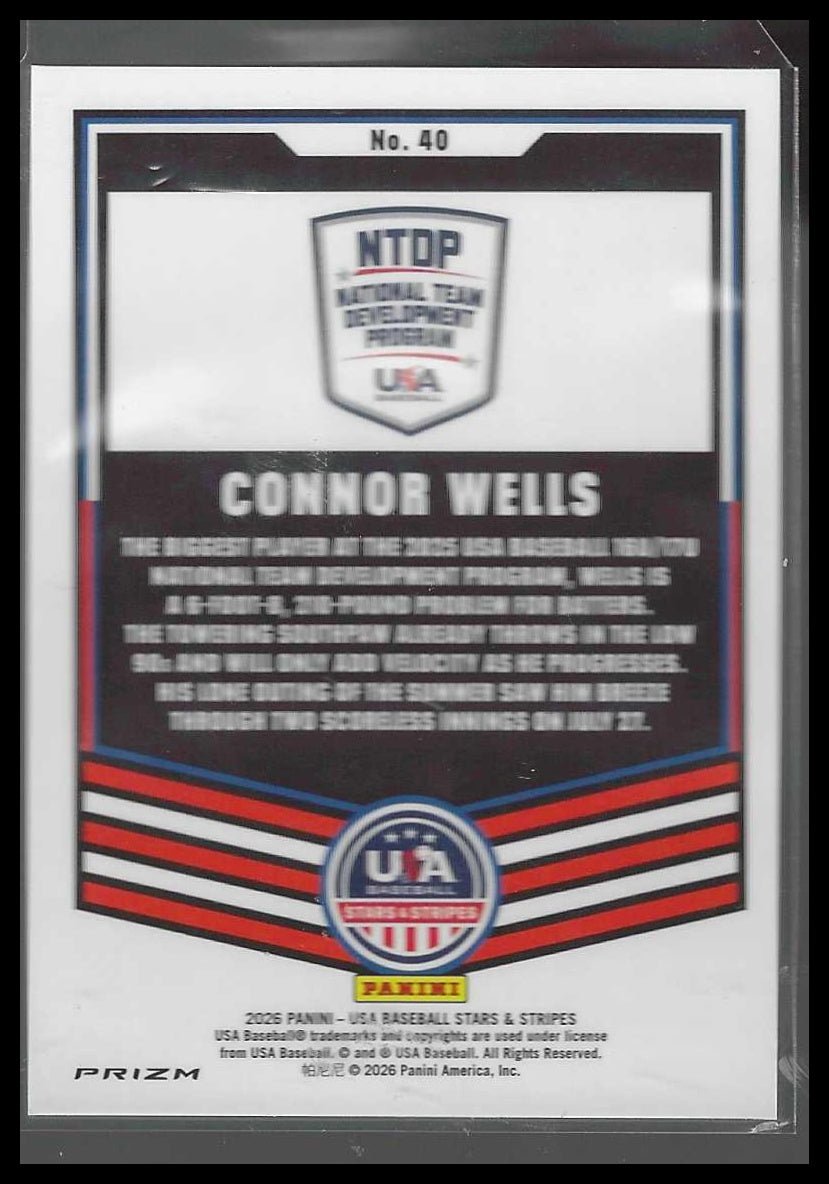 2026 Panini Stars & Stripes Prizm USA Baseball #40 Connor Wells Prizms Silver