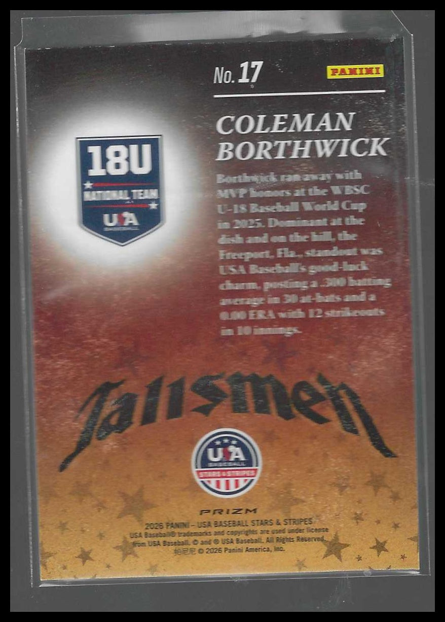 2026 Panini Stars & Stripes Prizm USA #17 Coleman Borthwick Talisman PrizmsGreen