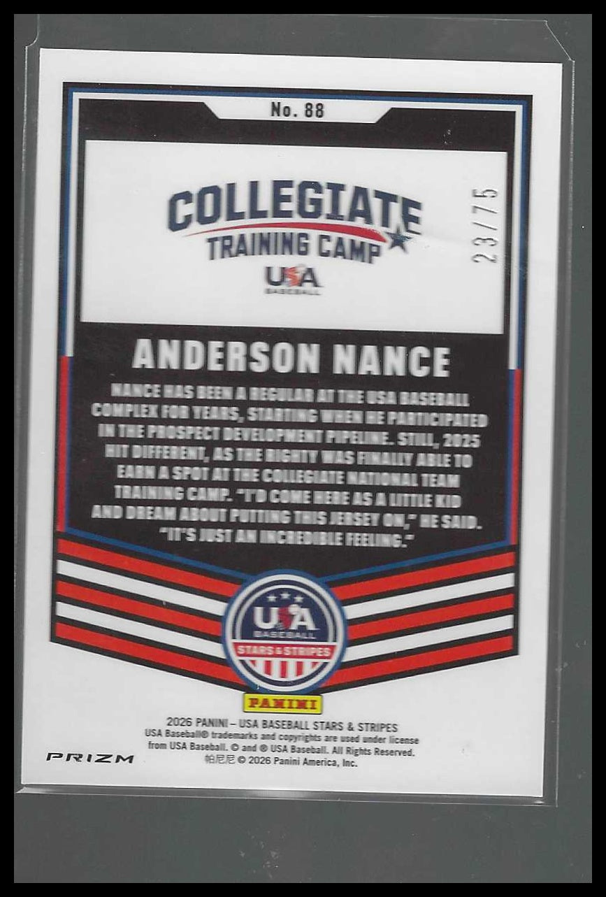 2026 Panini Stars & Stripes Prizm USA #88 Anderson Nance Blue Pulsar #/75