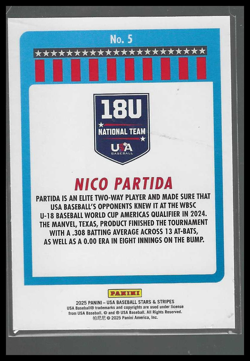2025 Panini Stars & Stripes USA Baseball #5 Nico Partida Green