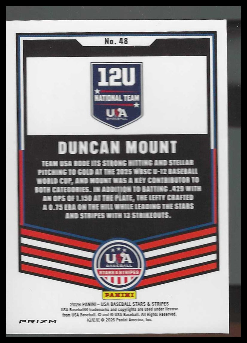 2026 Panini Stars & Stripes Prizm USA Baseball #48 Duncan Mount Green