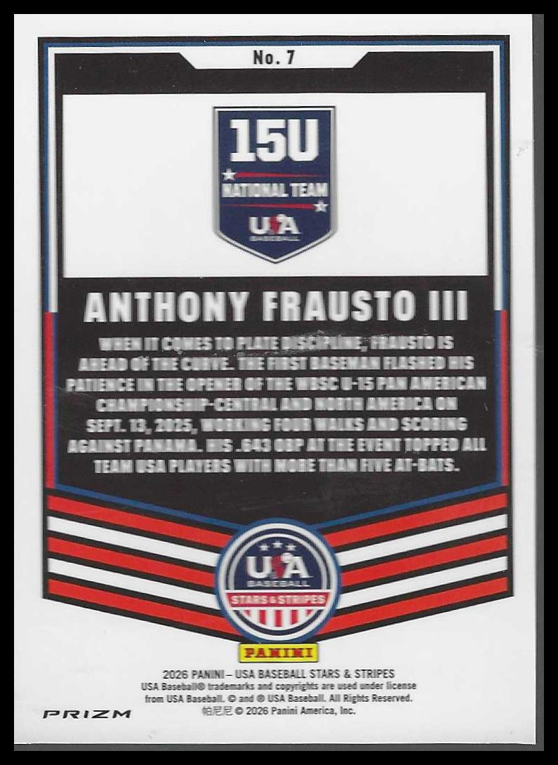 2026 Panini Stars & Stripes Prizm USA Baseball #7 Anthony Frausto III Green