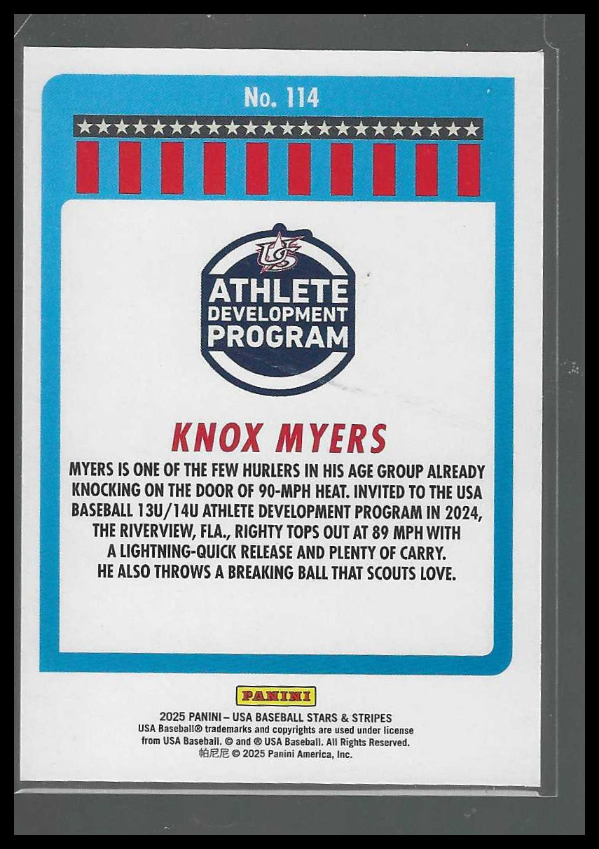 2025 Panini Stars & Stripes USA Baseball #114 Knox Myers Speckle
