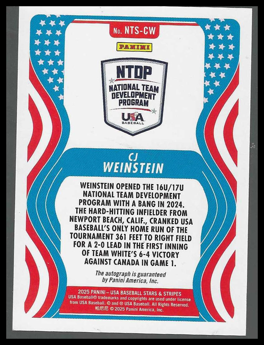 2025 Panini Stars & Stripes USA  #NTS-CW CJ Weinstein 16U/17USignatures Auto