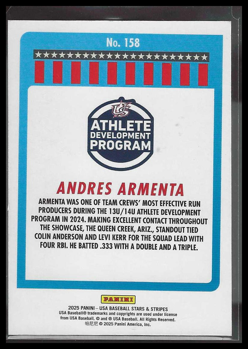 2025 Panini Stars & Stripes USA Baseball #158 Andres Armenta Speckle