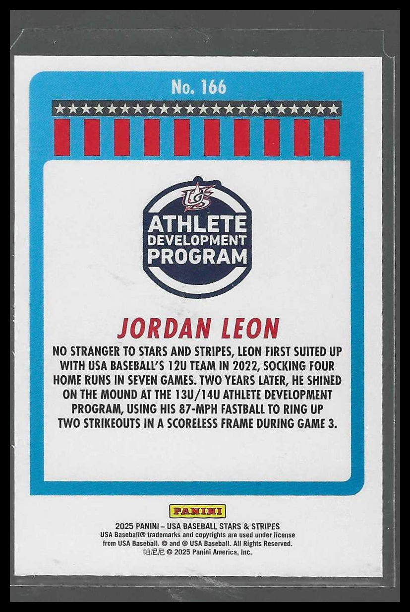 2025 Panini Stars & Stripes USA Baseball #166 Jordan Leon Speckle