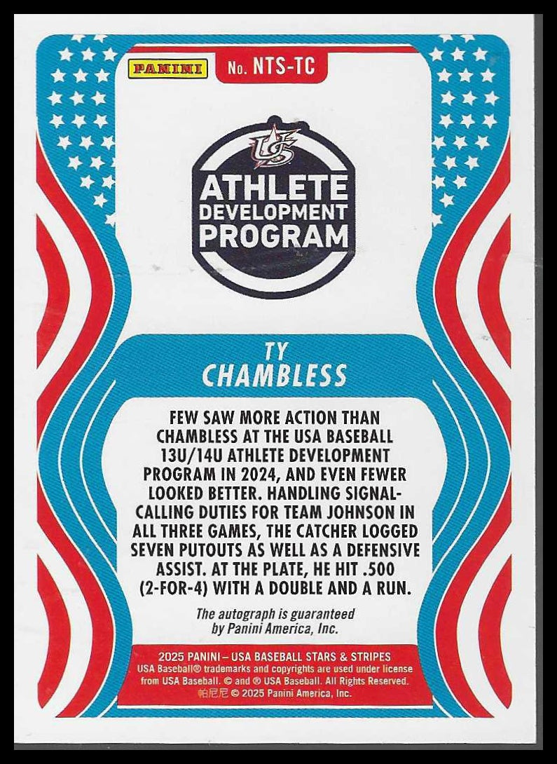 2025 Panini Stars&Stripes #NTS-TC Ty Chambless 13U/14U National Team Signatures