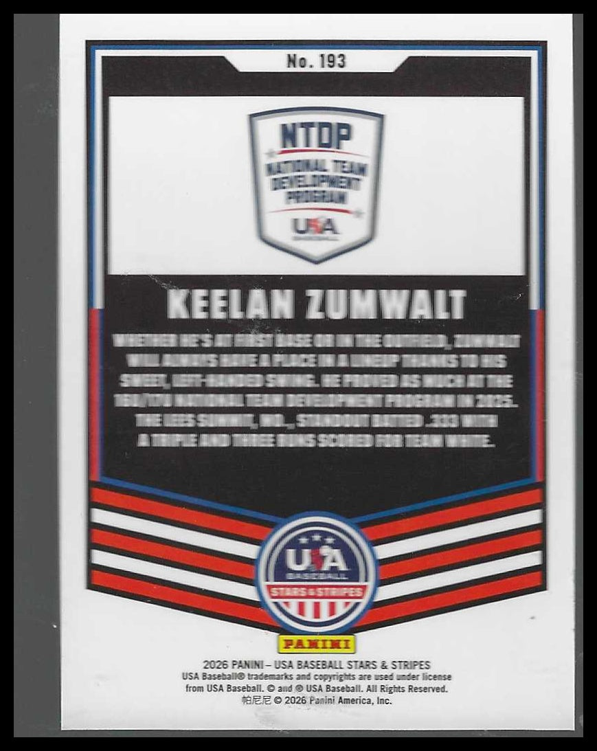 2026 Panini Stars & Stripes Prizm USA Baseball #193 Keelan Zumwalt