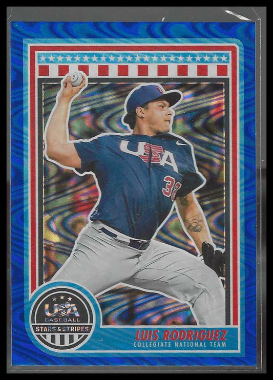 2025 Panini Stars & Stripes USA Baseball #24 Luis Rodriguez Blue Swirl #/125