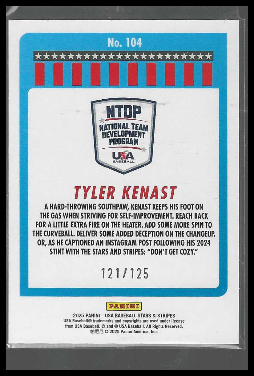 2025 Panini Stars & Stripes USA Baseball #104 Tyler Kenast Blue Swirl #/125