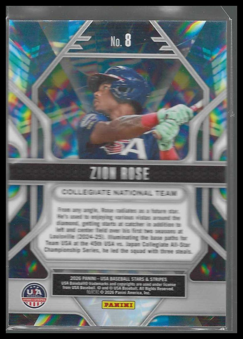2026 Panini Stars & Stripes Prizm USA Baseball #8 Zion Rose Prizmatic