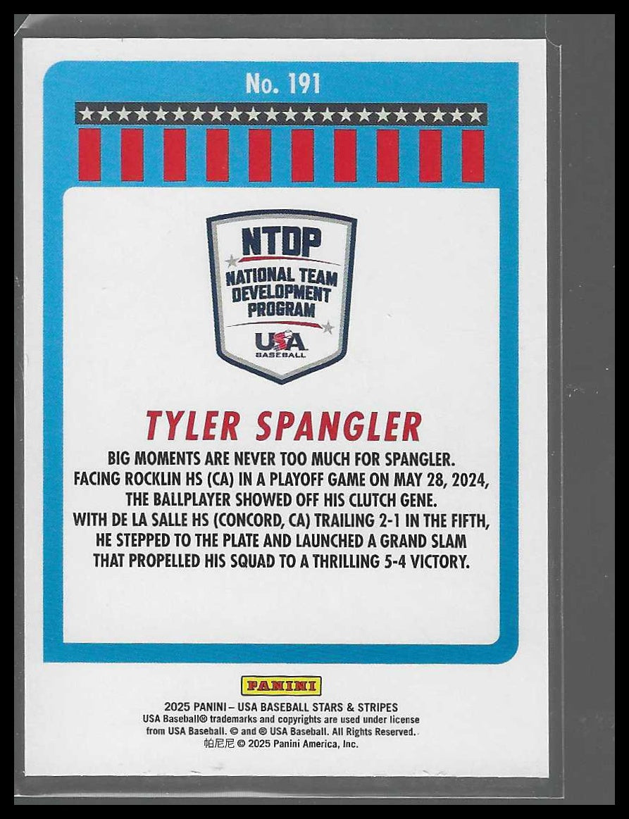 2025 Panini Stars & Stripes USA Baseball #191 Tyler Spangler Speckle