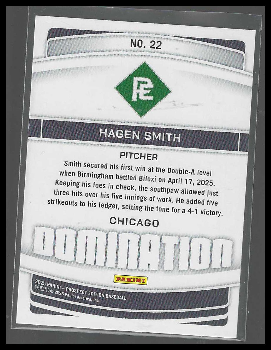 2025 Panini Prospect Edition #22 Hagen Smith Domination - Green White Sox