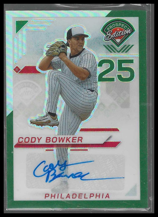 2025 Panini Prospect Edition #23 Cody Bowker Holo Prospect Ticket Green Auto