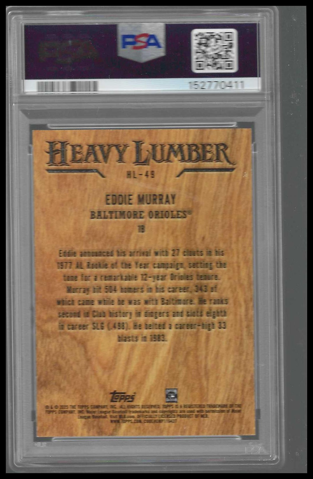 2025 Topps Update #HL-49 Eddie Murray Heavy Lumber PSA 9 Baltimore Orioles