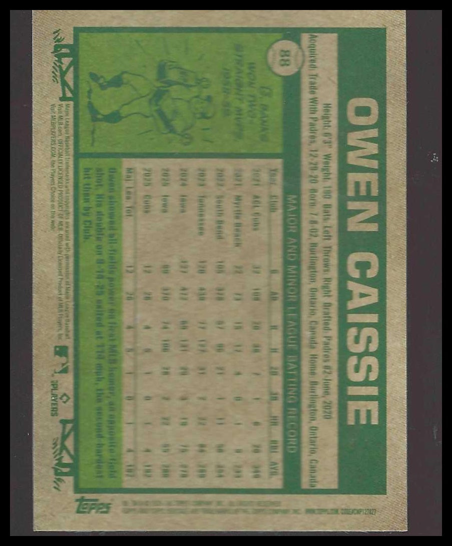 2026 Topps Heritage #88 Owen Caissie Chrome Pink Sparkle Refractors Cubs Rookie