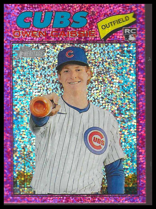 2026 Topps Heritage #88 Owen Caissie Chrome Pink Sparkle Refractors Cubs Rookie