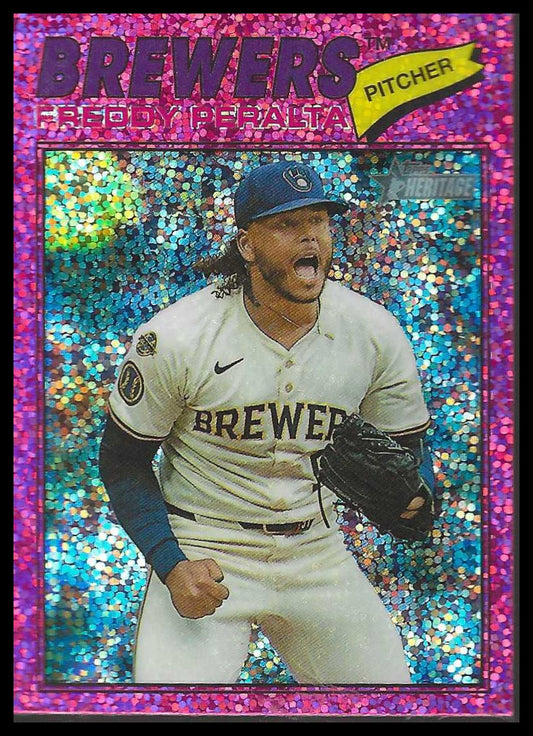 2026 Topps Heritage #291 Freddy Peralta Chrome Pink Sparkle Refractors Brewers