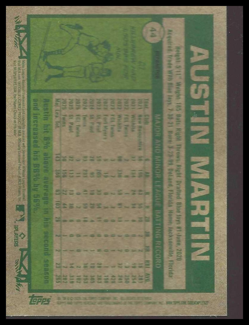2026 Topps Heritage #44 Austin Martin Chrome Refractors Minnesota Twins