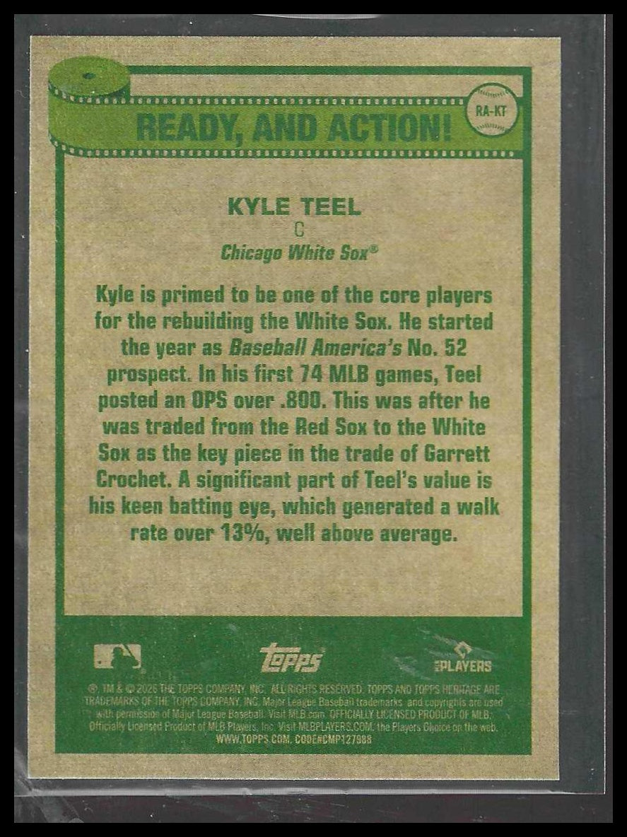 2026 Topps Heritage #RA-KT Kyle Teel Ready, and Action! Chicago White Sox