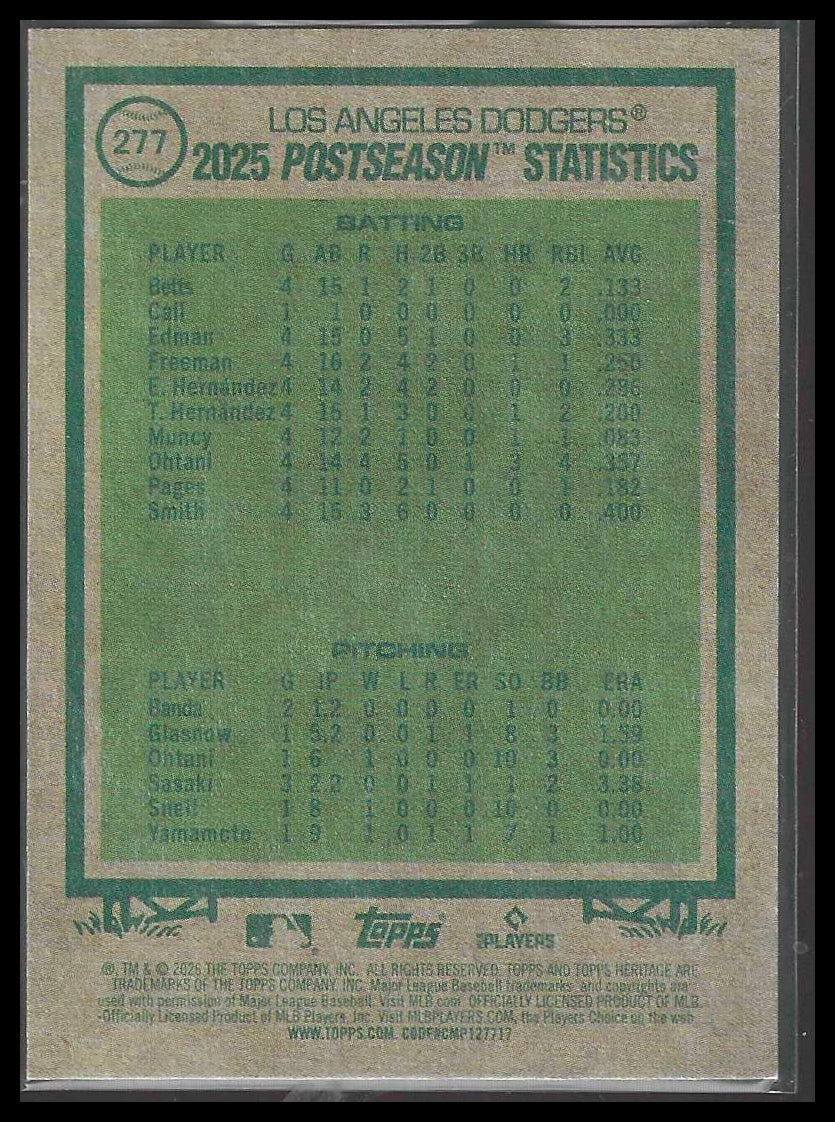 2026 Topps Heritage #277 NL Champions Los Angeles Dodgers