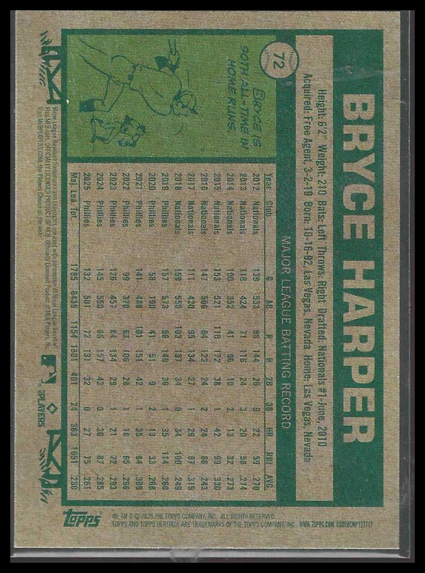 2026 Topps Heritage #72 Bryce Harper Philadelphia Phillies
