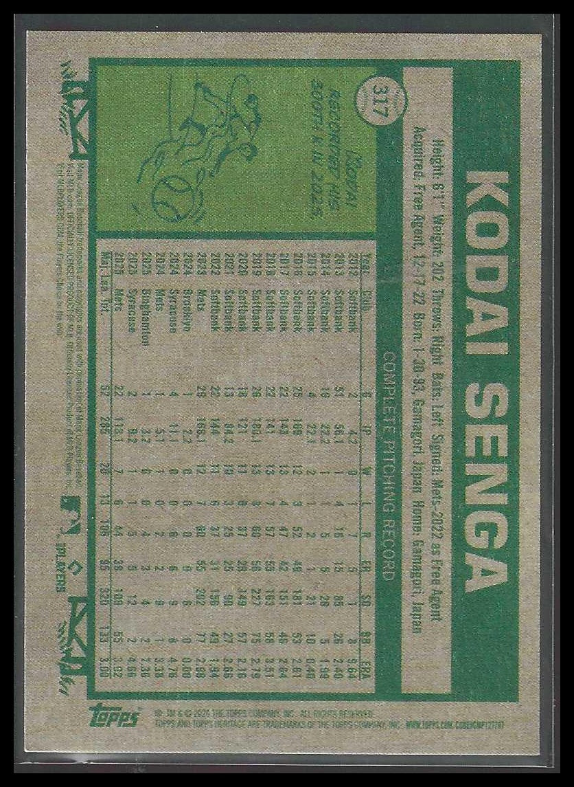 2026 Topps Heritage #317 Kodai Senga Dark Green New York Mets