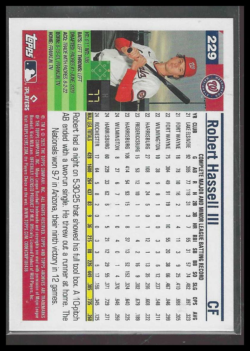 2025 Topps Archives 229 Robert Hassell III Black Foilboard Nationals RC