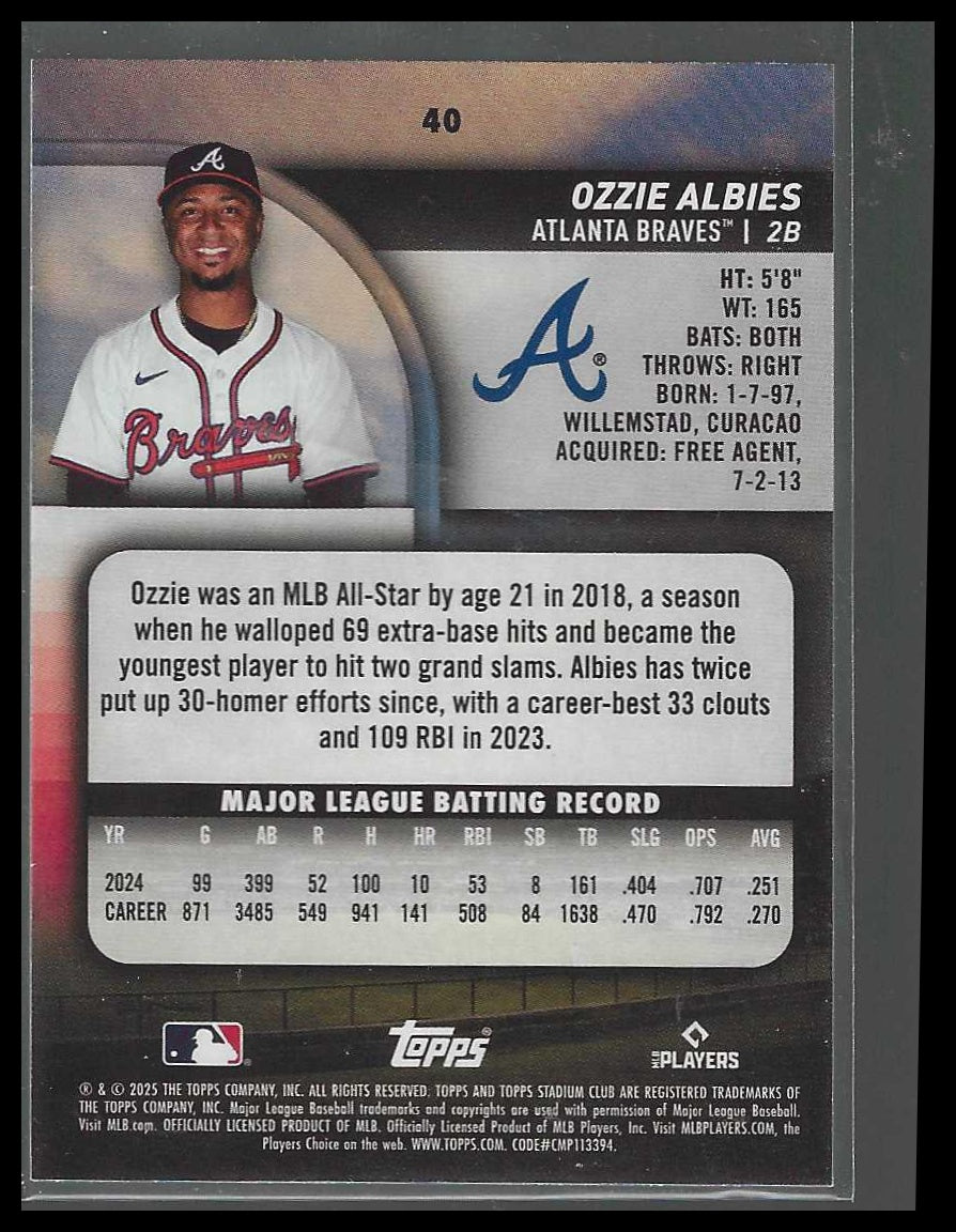2025 Stadium Club #40 Ozzie Albies Sepia Atlanta Braves