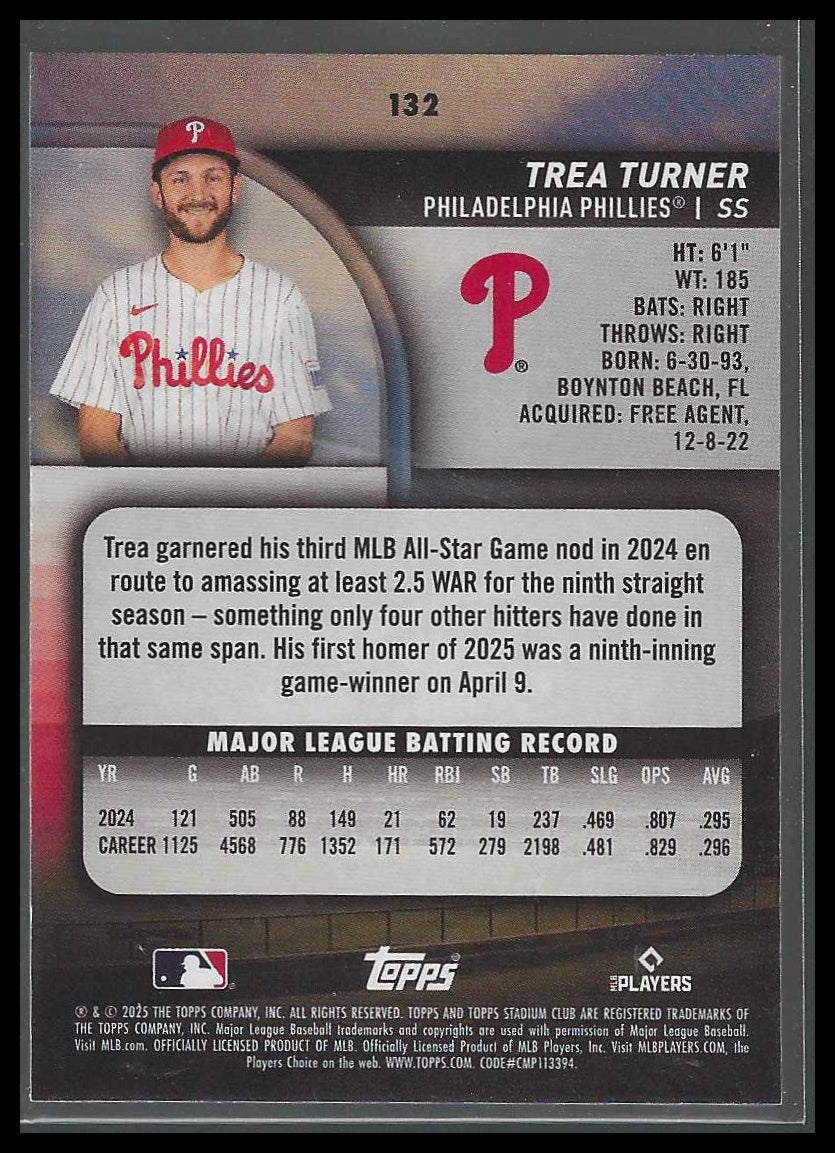 2025 Stadium Club #132 Trea Turner Lime Green Philadelphia Phillies