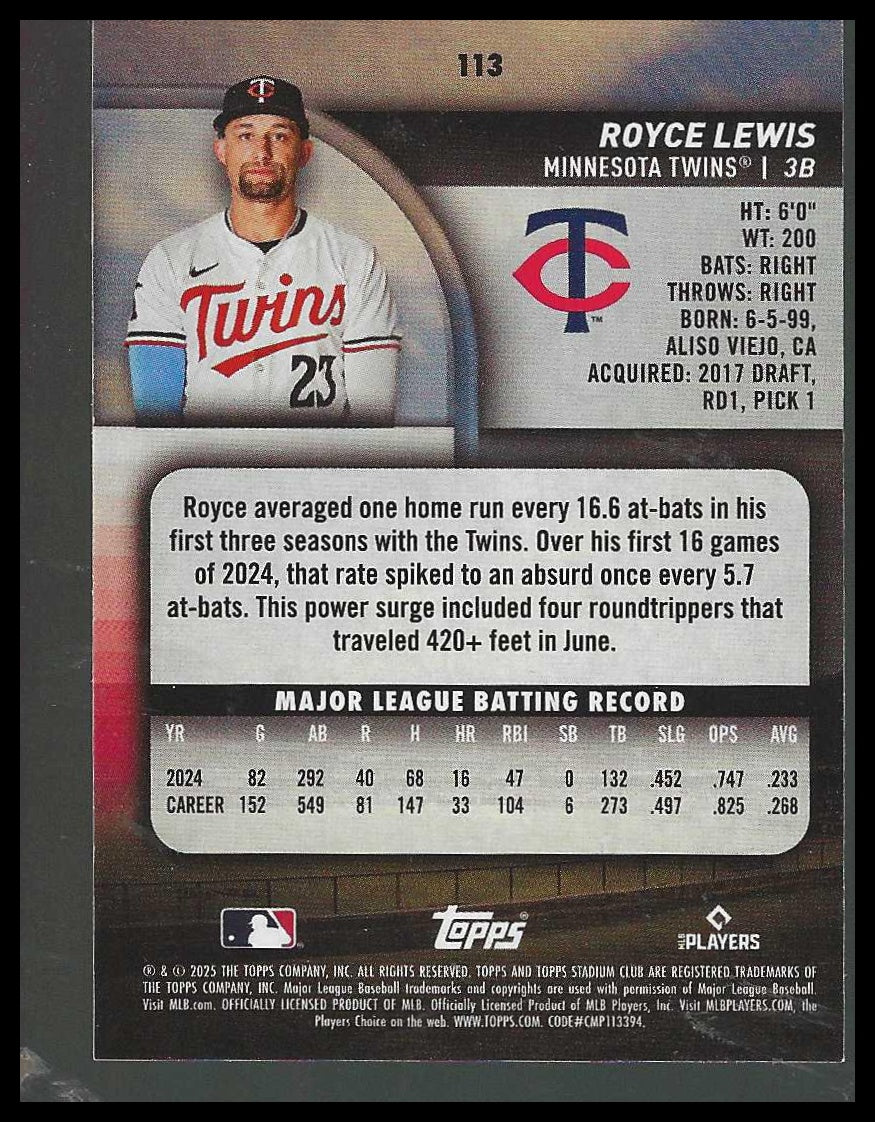 2025 Stadium Club #113 Royce Lewis Lime Green Minnesota Twins