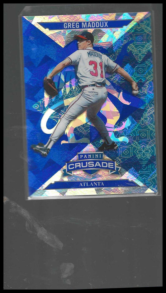 2025 Panini Crusade #19 Greg Maddux Crusade Blue Cracked Ice Atlanta Braves