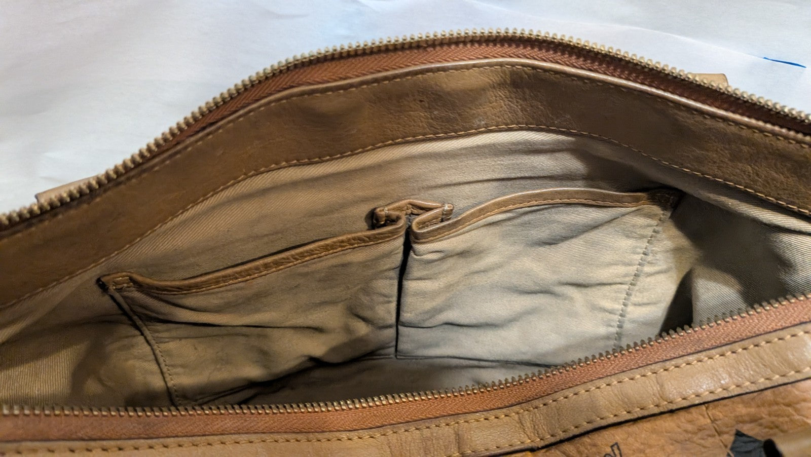 MCM Women’s Cognac Brown Large Leather Tote Bag Pre-loved Authentic Monogram Zip
