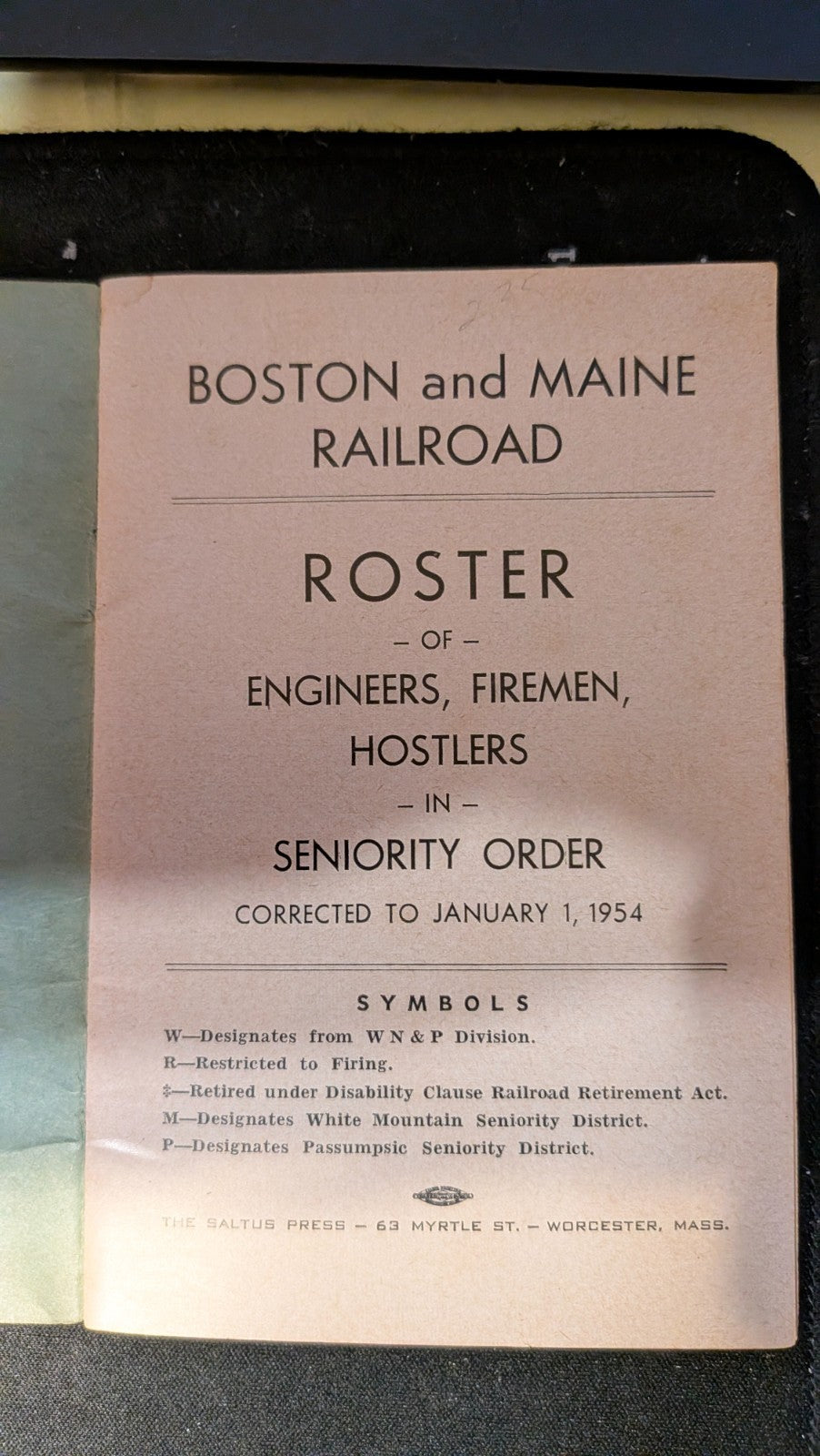 1954 Boston and Maine Railroad Roster of Engineers, Fireman, Hostlers