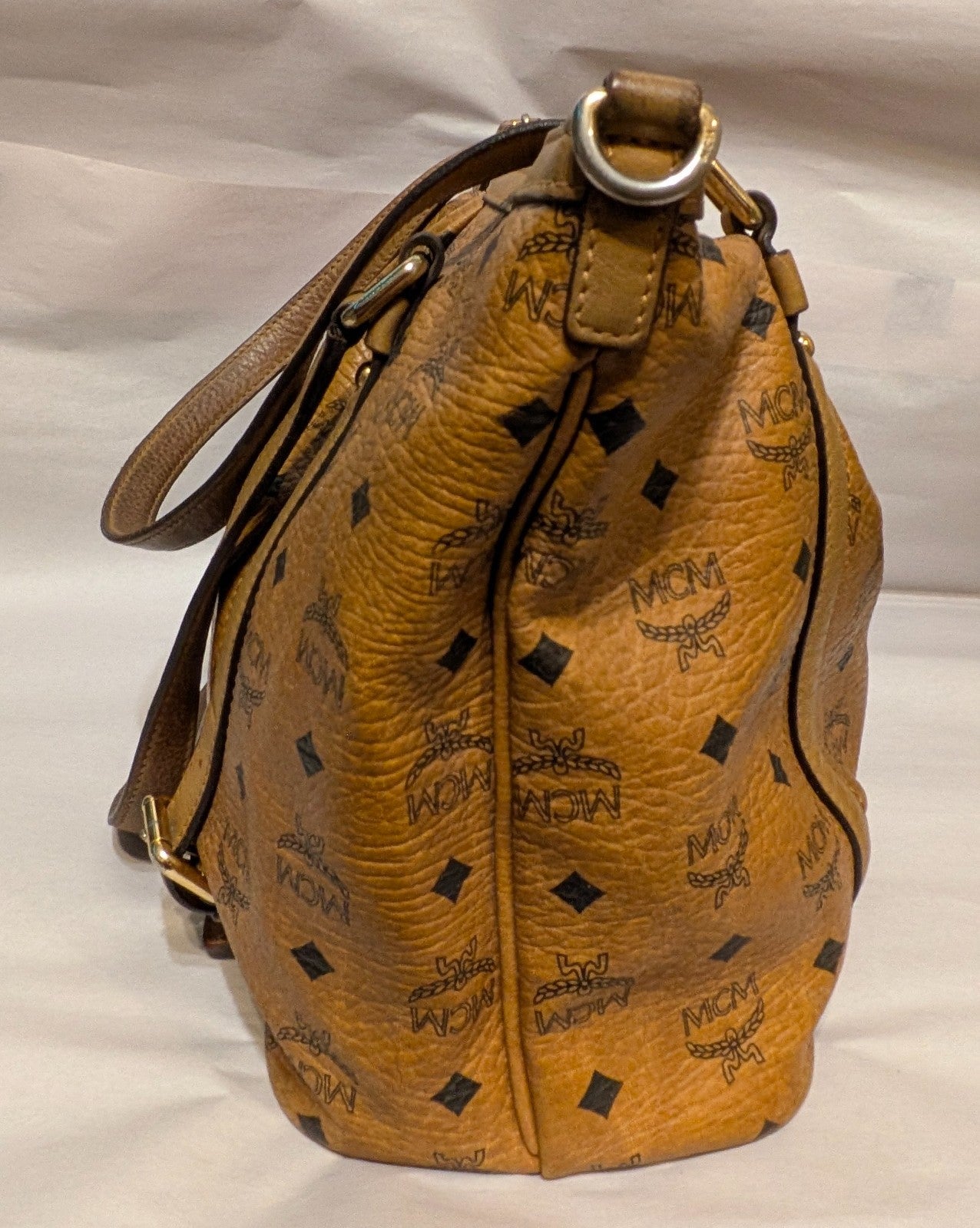 MCM Women’s Cognac Brown Large Leather Tote Bag Pre-loved Authentic Monogram Zip