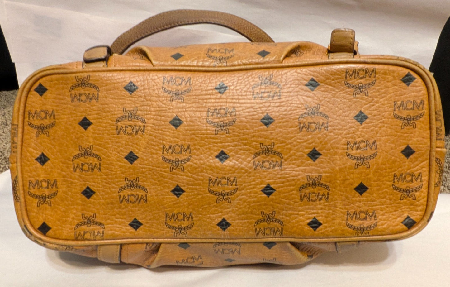 MCM Women’s Cognac Brown Large Leather Tote Bag Pre-loved Authentic Monogram Zip