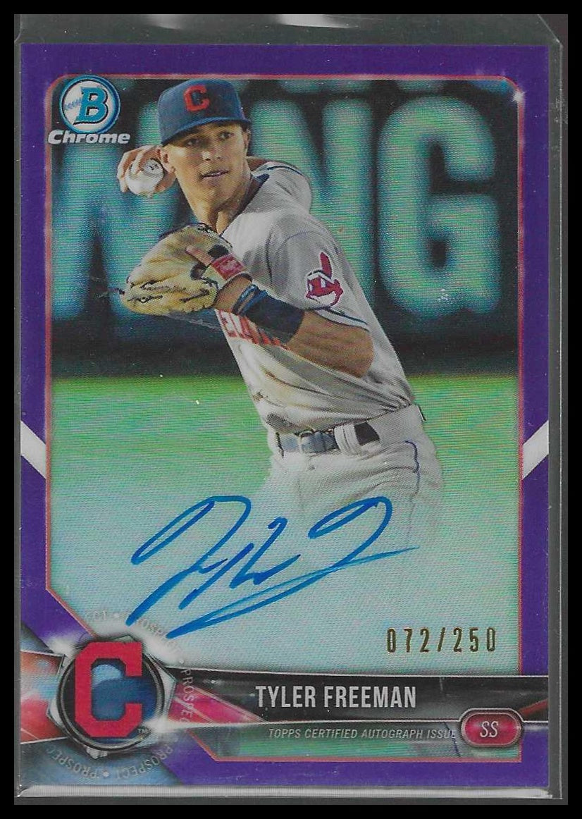 2018 Bowman Chrome #BCPA-TF Tyler Freeman Prospects Auto Purple Refractor /250
