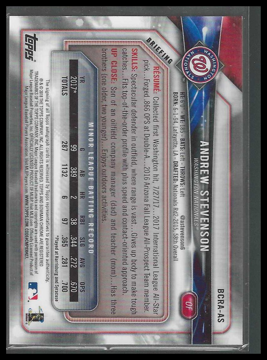 2018 Bowman Chrome #BCRA-AS Andrew Stevenson Chrome Rookie Autographs