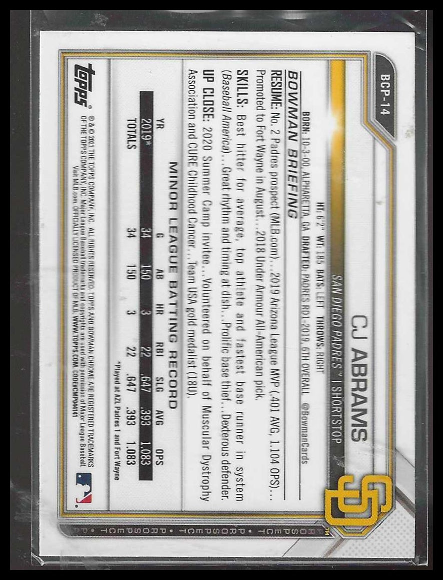 2021 Bowman 1st Edition #BFE-14 CJ Abrams San Diego Padres