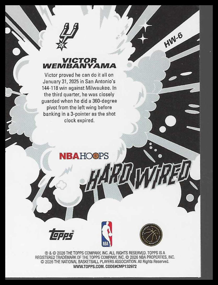 VICTOR WEMBANYAMA 2025-26 TOOPS NBA HOOPS #HW-6 HARD WIRED Rainbow