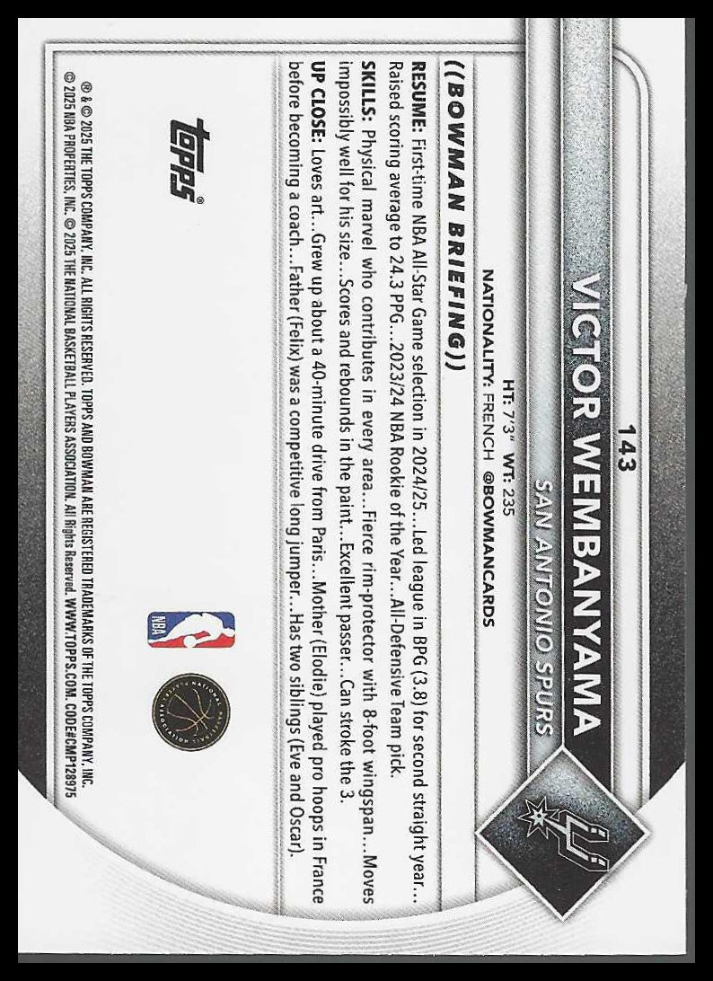 2025-26 Bowman #143 Victor Wembanyama San Antonio Spurs