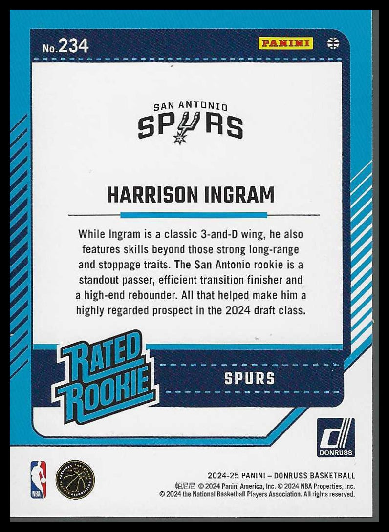 2024-25 Donruss #234 Harrison Ingram San Antonio Spurs Rookie
