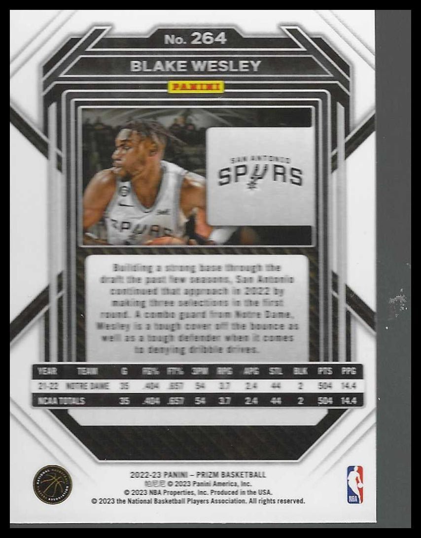 2022-23 Panini Prizm #264 Blake Wesley San Antonio Spurs Rookie