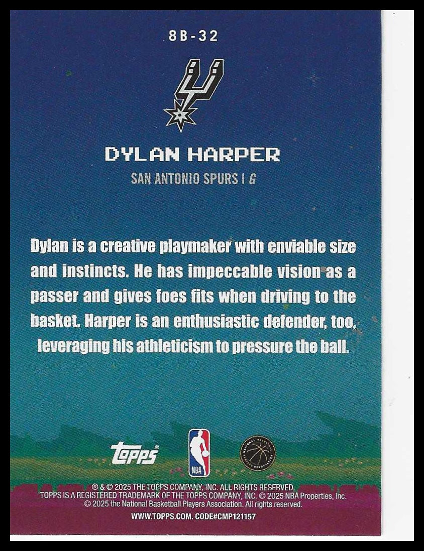 2025-26 Topps #8B-32 Dylan Harper 8-Bit Ballers San Antonio Spurs