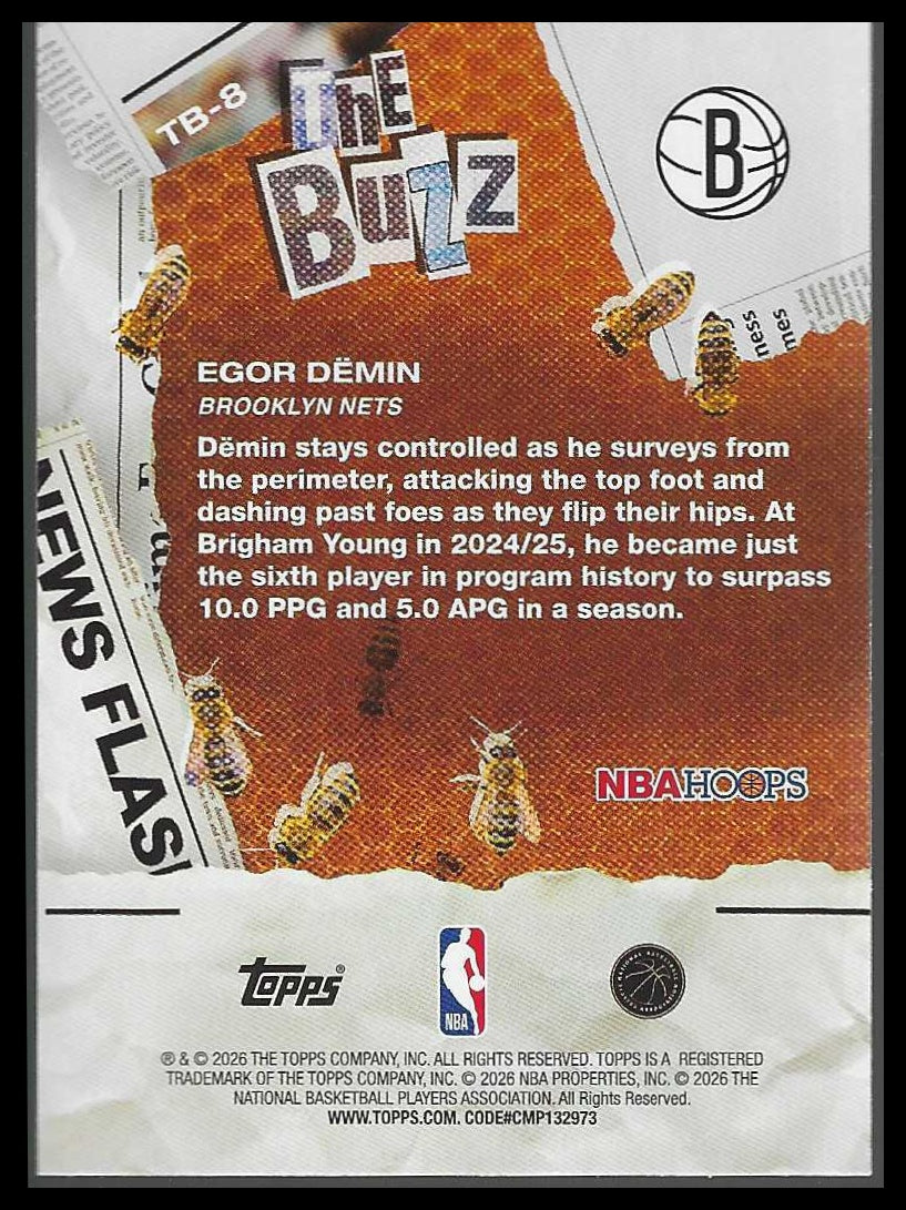 2025-26 Hoops The Buzz Green Hoops #TB-8 Egor Demin
