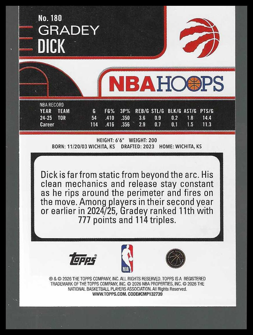 2025-26 Hoops Light Burst #180 Gradey Dick