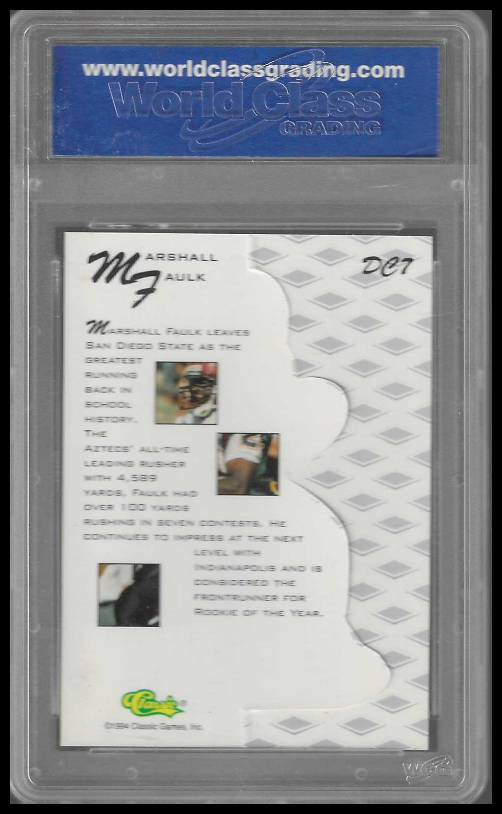 1994-95 Classic Assets Die Cuts #DC7 Marshall Faulk WCG GEM/MT 10